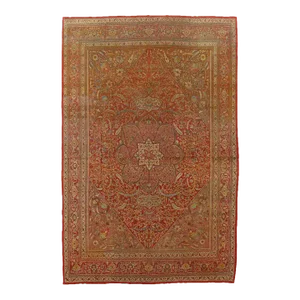 Antique Tabriz Carpet, Handmade Persian Rug in Floral Gold, Red and Beige