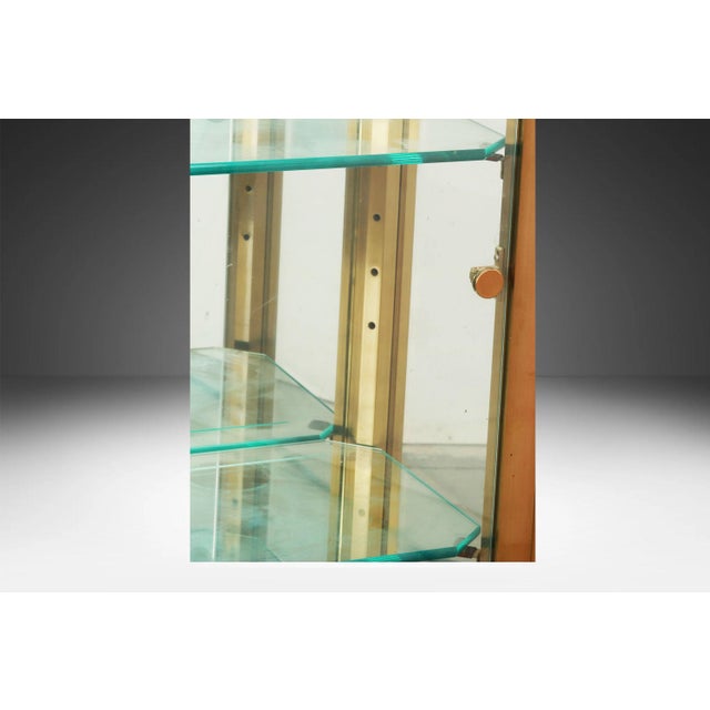 Vintage Mid-Century Hollywood Regency Brass Glass Lighted Curio Cabinet Vitrine For Sale - Image 15 of 18