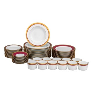 Bernardaud "Madison Carmin" Pattern Porcelain Dinnerware Service for Eleven For Sale