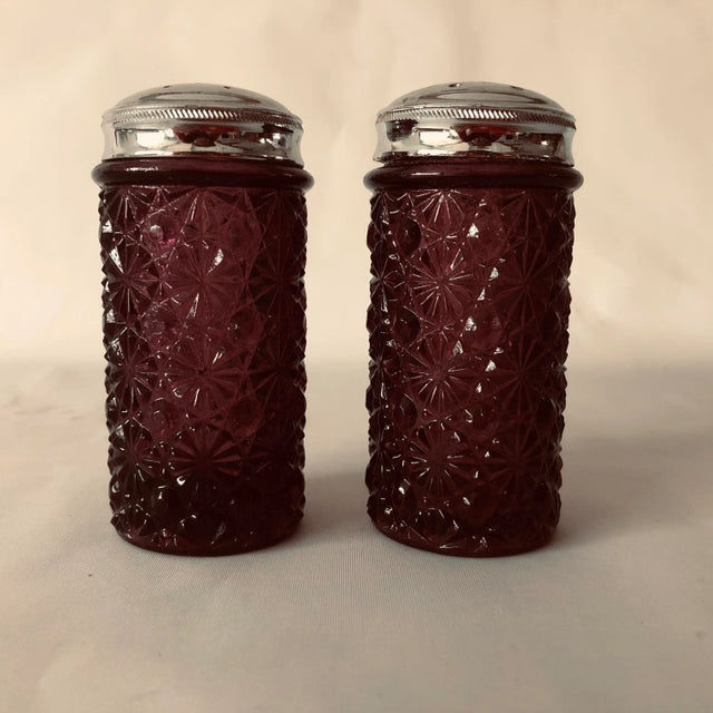 Midcentury Amethyst Cut Glass Salt & Pepper Shakes For Sale In New York - Image 6 of 6