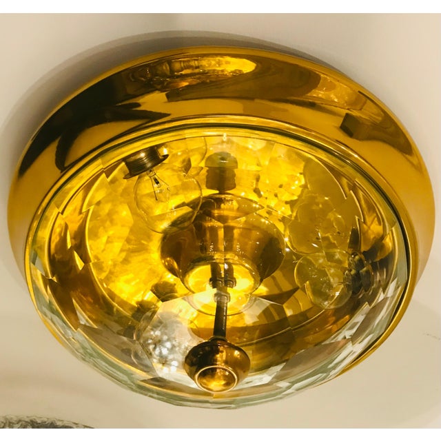 1960s Mid Century Modern Oscar Torlasco Lumi Golden Crystal Flush Ceiling Lamp For Sale - Image 10 of 18