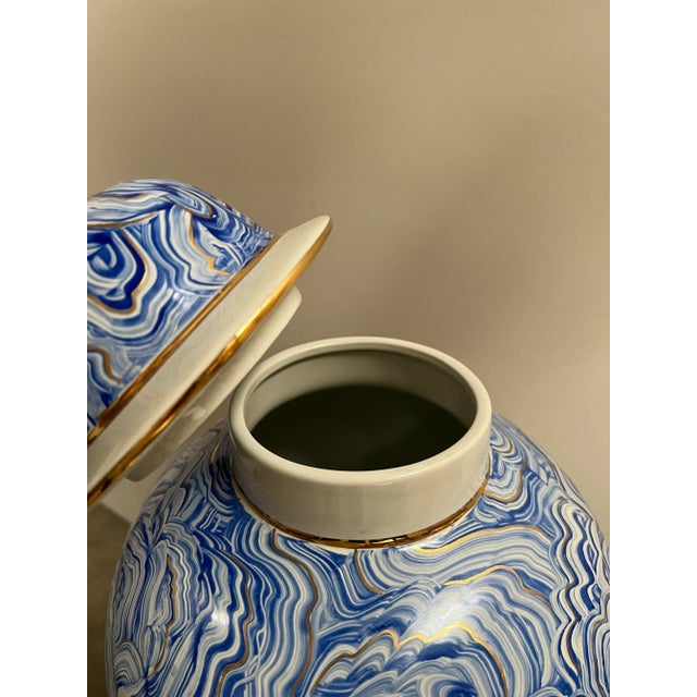Blue and White Contemporary Wave Ginger Jar | Chairish