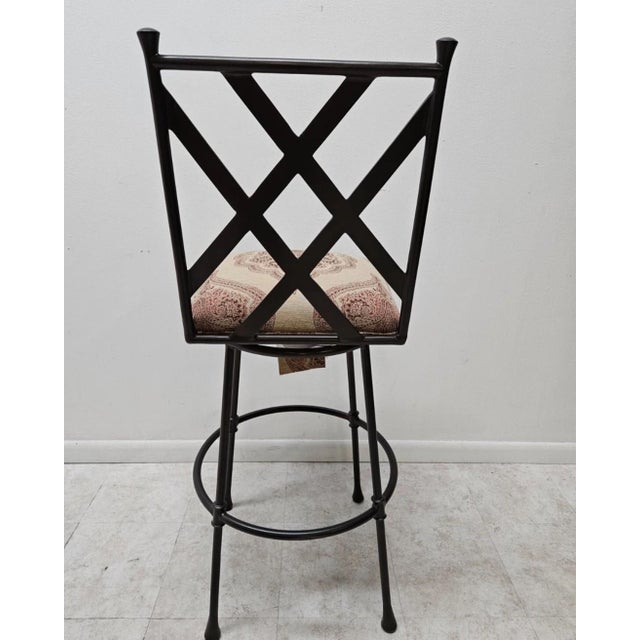1990s Ethan Allen Biscayne Swivel Counter Bar Stool Wrought Iron For Sale - Image 10 of 14