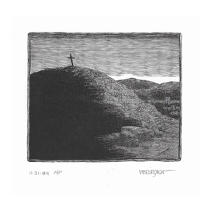 1989 Paul Ritscher Landscape With Cross Wood Engraving