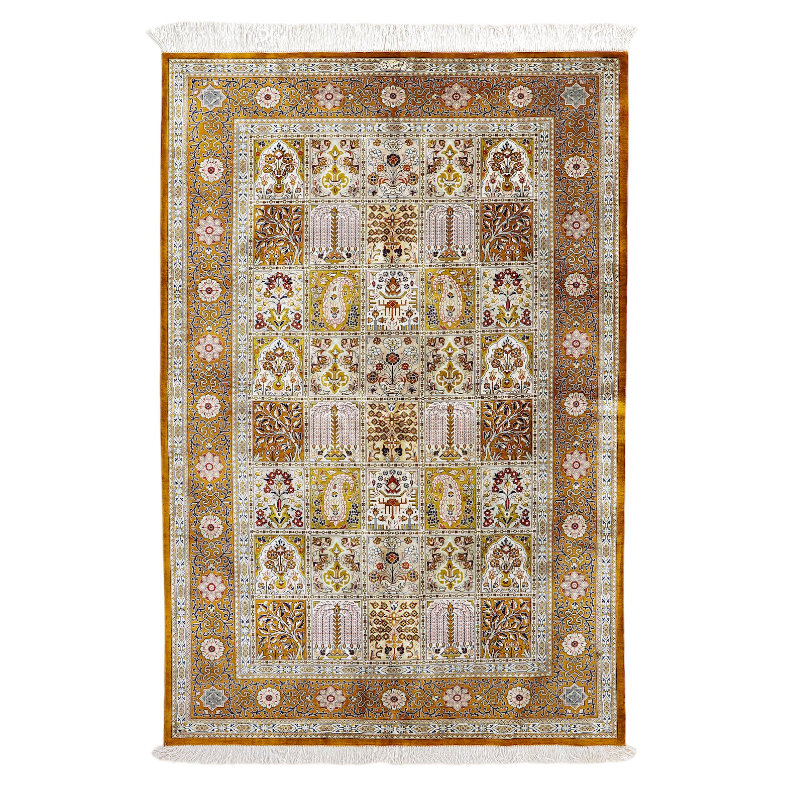 Ghom Silk Rug with Field Pattern, 1990s | Chairish