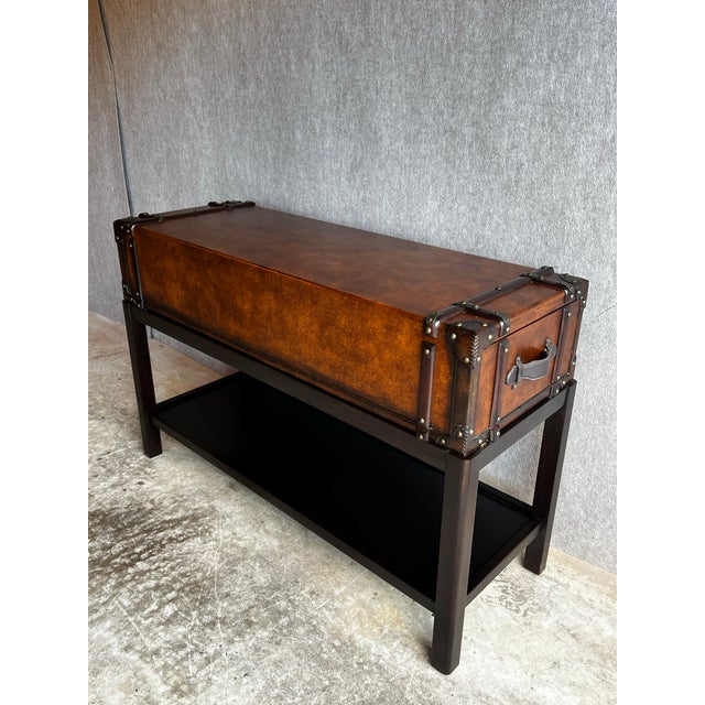Vintage Faux Leather Suitcase Console Table With 3 Drawers For Sale - Image 11 of 12