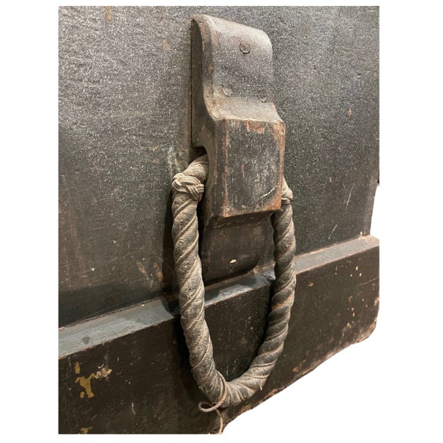 Black Early 20th Century Original Hand Painted Cabinet Maker Trunk + Antique Tools For Sale - Image 8 of 10