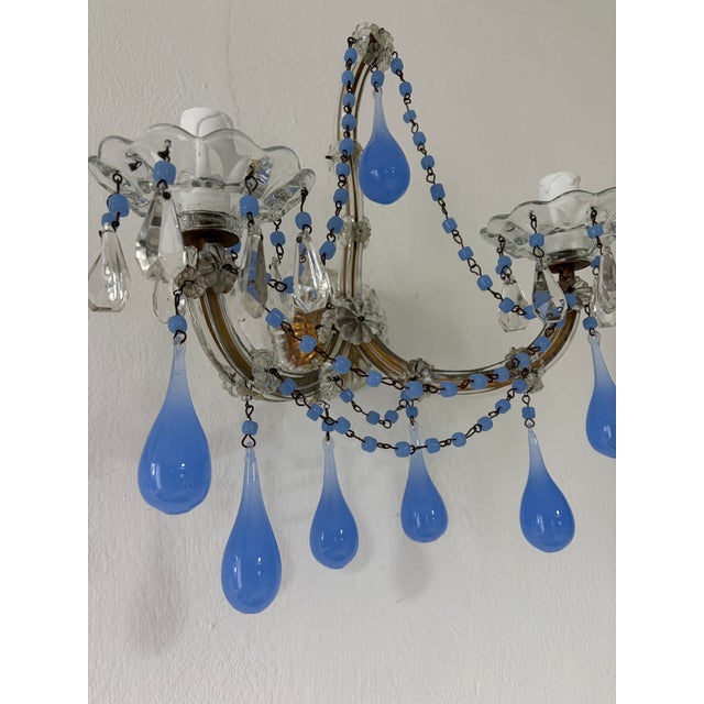 1920 French Periwinkle Lilac Purple Murano Drops and Beads Blown Glass Sconces For Sale - Image 6 of 8