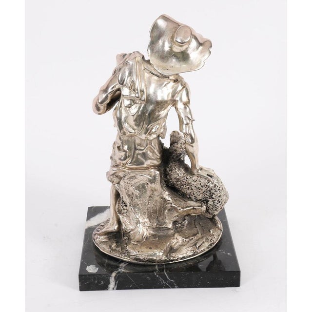 Antique Italian Silvered Bronze Sculpture of Shepherd and Lamb, 1800s For Sale - Image 6 of 15