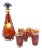 Mid-Century Ruby Red and Metallic Gold Venetian Glass Decanter Set - 7 Pieces For Sale
