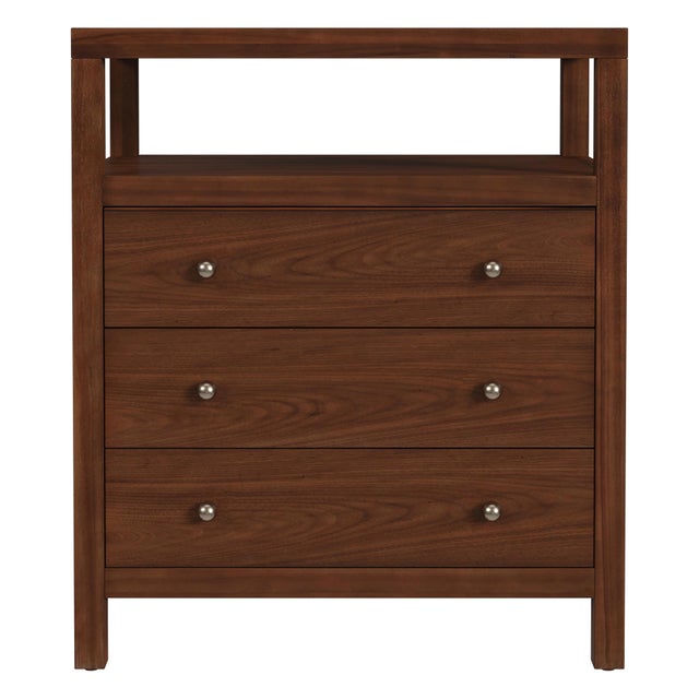 Spritely Home Accent Furniture Nora 27 in. W Rectangular Wood 3 Drawer Tall Nightstand with Open Shelf on Top, Walnut For Sale - Image 4 of 8