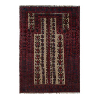 1950s Vintage Baluch Afghan Rug in Red, Blue & Beige Patterns by Rug & Kilim For Sale