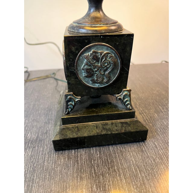Metal Pair of Green Bronze Urn Lamps With Patinated Finish. For Sale - Image 7 of 12