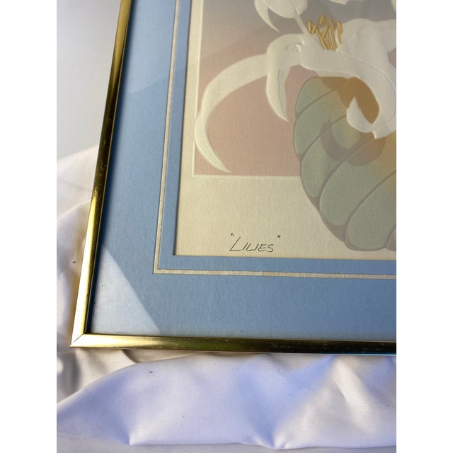 Coastal 1980s Embossed Floral Serigraph "Lilies" by David Allgood For Sale - Image 3 of 8
