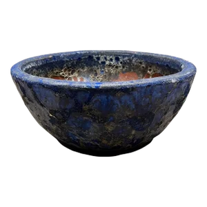 1960s Terracotta Volcanic Lava Glazed Large Blue Planter