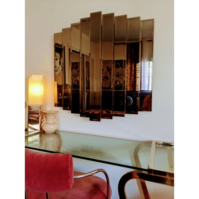 1980s Mid Century Amber Smoked Waterfall Mirror For Sale - Image 5 of 6