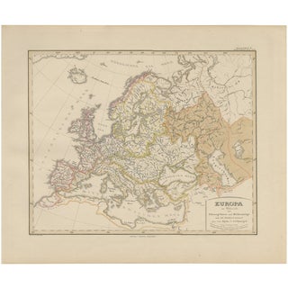 Europe Map of Rivers, Watersheds and Elevation, 1857 For Sale