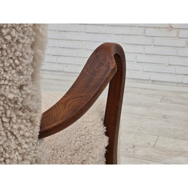 Danish High-Backed Armchair in Sheepskin by Alfred Christensen for Slagelse Møbelværk, 1960s For Sale - Image 12 of 18