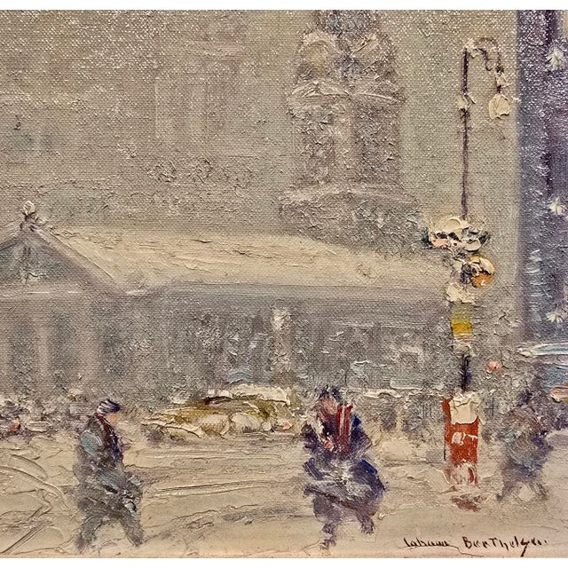 Sky Blue Johann Berthelsen -St. Paul Chapel in the Snow -New York City-1930s Oil Painting For Sale - Image 8 of 11