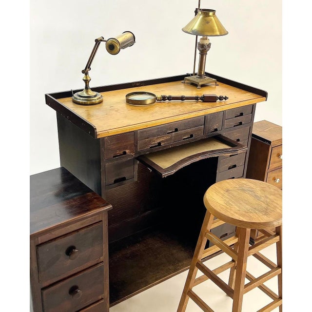 Antique Multi-Drawer Jewelers Desk/Watchmakers Work Bench by j.h. Rosberg Manufacturing Co, Chicago c.1920 For Sale - Image 12 of 12