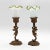 Metal Antique Art Nouveau Cherub Candle Holders Gilt Bronze With Hand Blown Ruffled Glass Green Rim- Set of 2 For Sale - Image 7 of 12