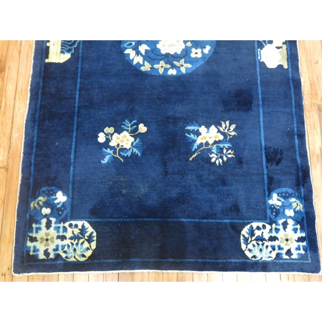 1920s Zabihi Collection Navy Blue Ivory Traditional Chinese Peking Rug For Sale - Image 16 of 18