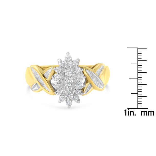 Metal 10K Two-Toned Round Baguette Diamond Cluster Ring (1/2 Cttw, I-J Color, I2-I3 Clarity) - Size 7 For Sale - Image 7 of 7