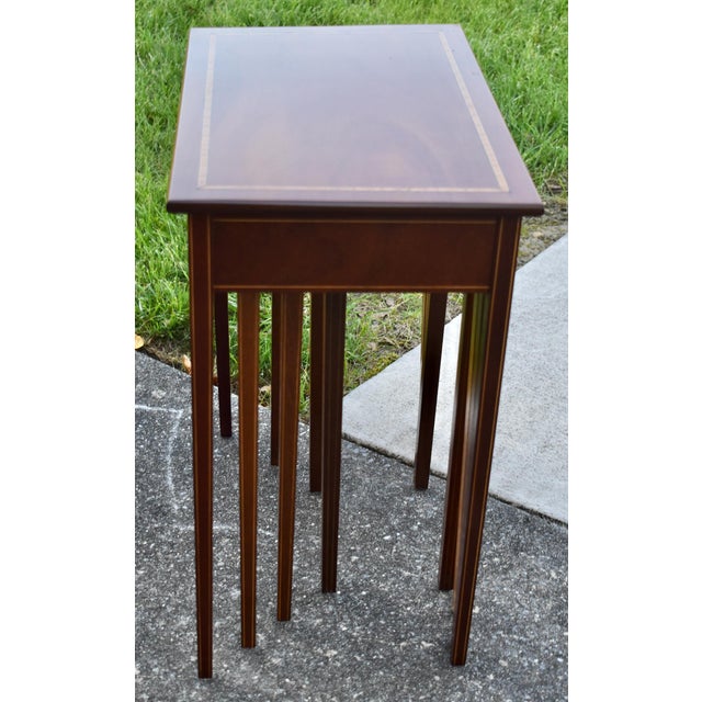 Inlaid Mahogany Nesting Tables Vintage Set of 4 Stacking Tables For Sale - Image 4 of 18