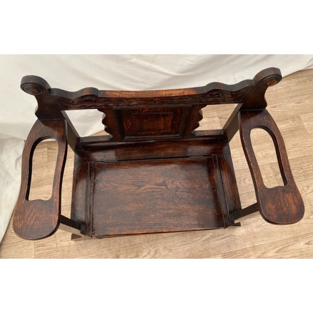 Brown Antique Entry Chair Umbrella, Cane Stand, Under Seat Storage, Solid Dark Oak For Sale - Image 8 of 12