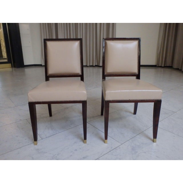 Beige Leather Side Chairs with Brass from the Hotel Baur Au Lac Zurich, 1980, Set of 2 For Sale - Image 11 of 18