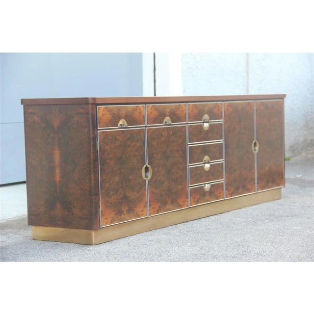 Italian Walnut, Brass & Aluminum Sideboard, 1970s For Sale - Image 9 of 17