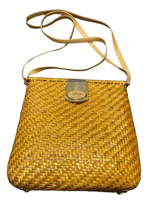 1960s Golden Tone Wicker and Brass Italian Shoulder Bag