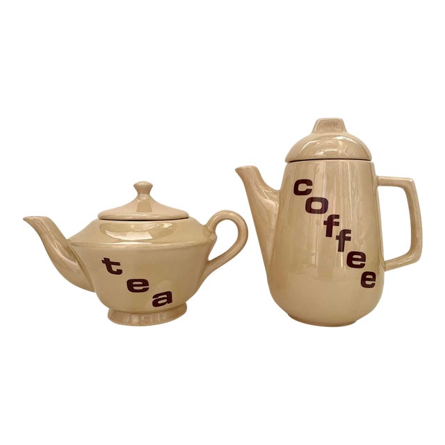 Mid Century Ceramic Tea & Coffee Pot Set- 2 Pieces For Sale