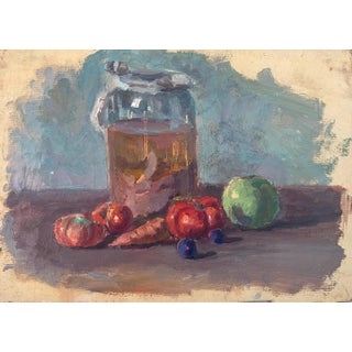 Still Life With Food Oil Painting Original Soviet Art Ukrainian Artist Sokolovsky G. 1970s For Sale