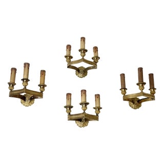 Empire French Three-Light Gilt Bronze Wall Sconces, Paris, 1810, Set of 4 For Sale