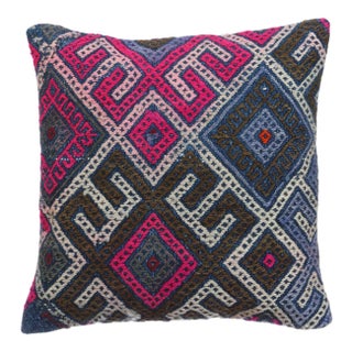 Pink & Blue Decorative Kilim Pillow Cover For Sale