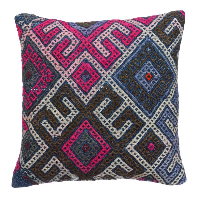 Pink & Blue Decorative Kilim Pillow Cover For Sale