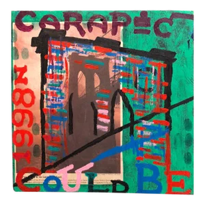 1998 "Brooklyn Bridge (Two Sided)" Tom Carapic Mixed-Media Outsider Art Original Photo Collage Painting