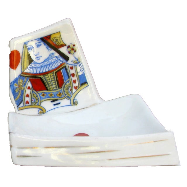 Pair of whimsical antique porcelain match strikes / ashtrays featuring the Queen of Hearts & King of Spades. A perfect...