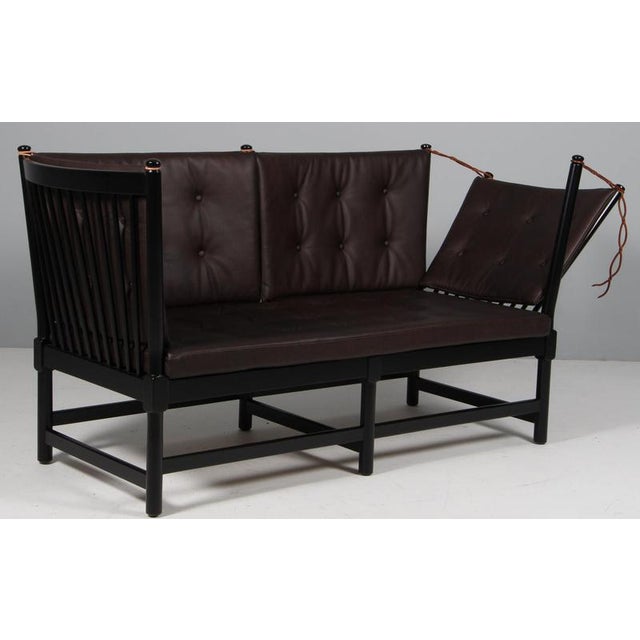 Wood Two-Seat Sofa in Black Beech and Leather by Børge Mogensen for Fritz Hansen For Sale - Image 7 of 9