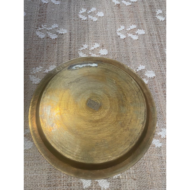 Vintage Chinese Etched Brass Tray 17” For Sale - Image 10 of 11