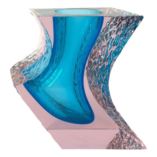 Murano Glass Sculptural Vase in Light Blue and Purple from Alessandro Mandruzzato, 1960s For Sale