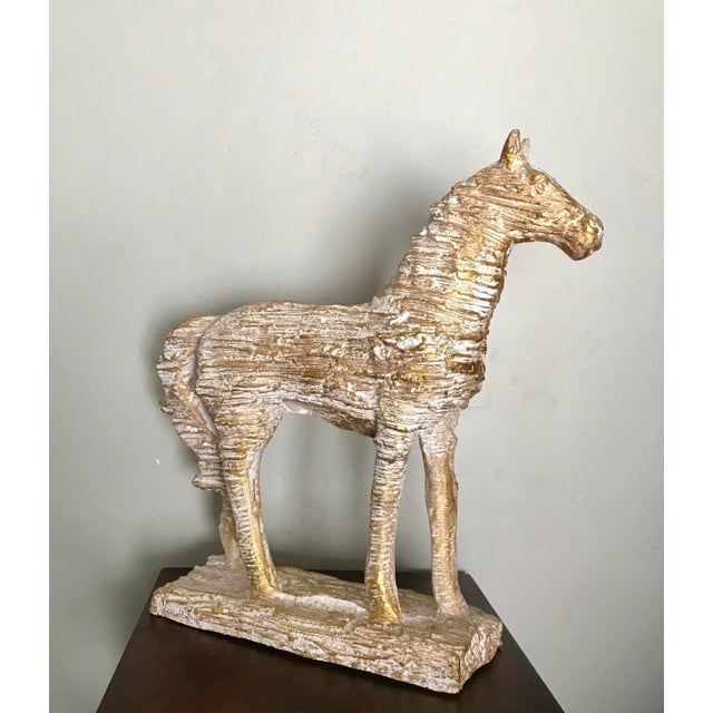 Elegant gilt on white equestrian horse figure. No indication of maker 18' h x 17' wfelted bottom Exellent condition B87