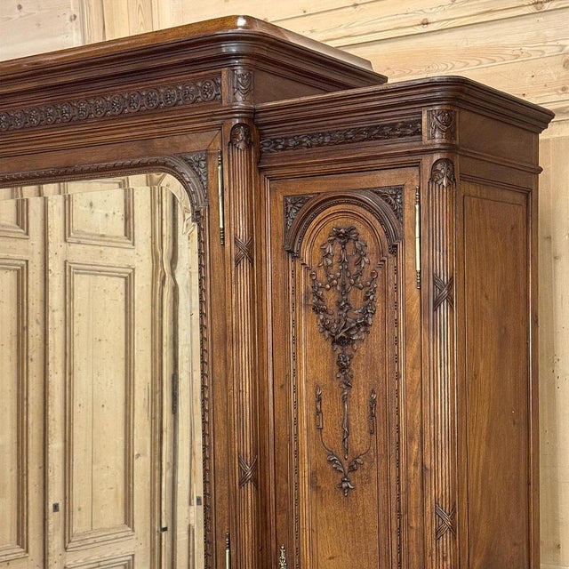 19th Century French Louis XVI Walnut Triple Armoire For Sale - Image 11 of 18