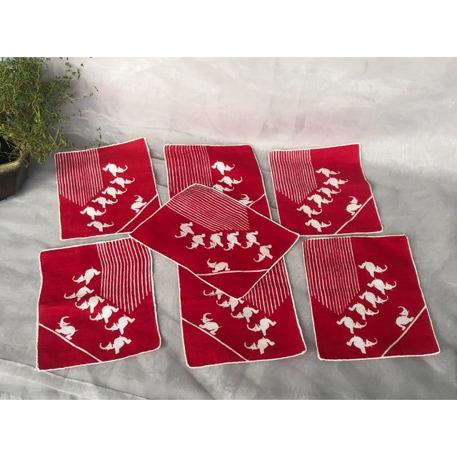 Display this vintage set of Art Deco linen cocktail napkins as decor on your home bar cart when you are not using them...