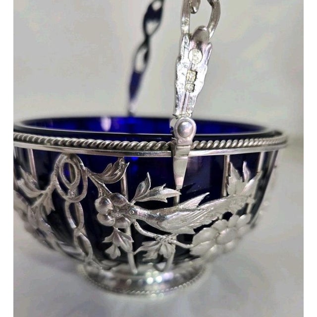 George V Sterling Silver Swing Handle Basket with Blue Glass Liner, 1912 For Sale - Image 13 of 18