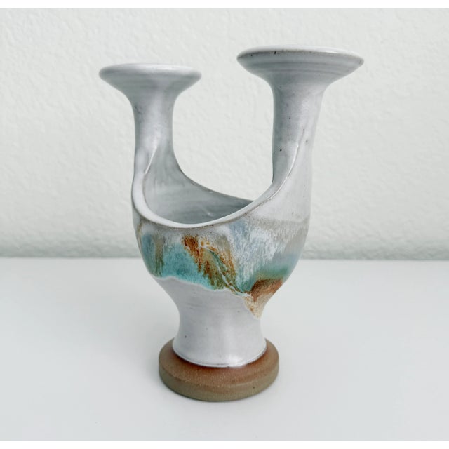 Ceramic 1970s Ceramic Candle Holder Vase, Signed For Sale - Image 7 of 12