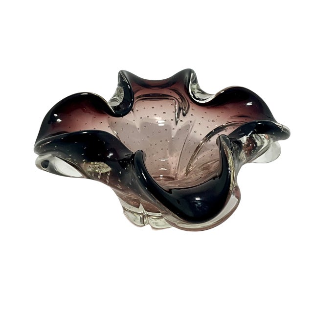 Mid-Century Modern 1960s Nasco Murano Amethyst Glass Ashtray With Bullicante For Sale - Image 3 of 9