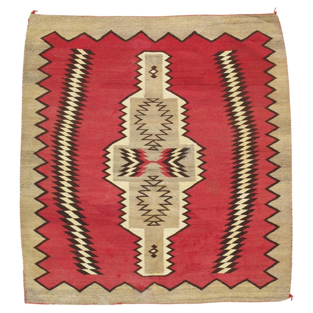 1920s Navajo Rug Red Field with Diamond & Serrated Border, Handwoven Southwesten For Sale - Image 18 of 18
