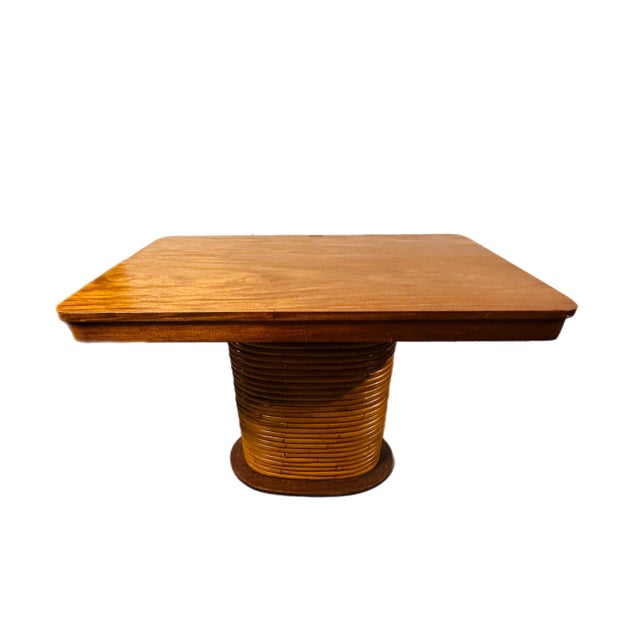 Mid-Century Modern 1940s Mahogany and Bamboo Wrapped Dining Table in the Paul Frankl Style For Sale - Image 3 of 9